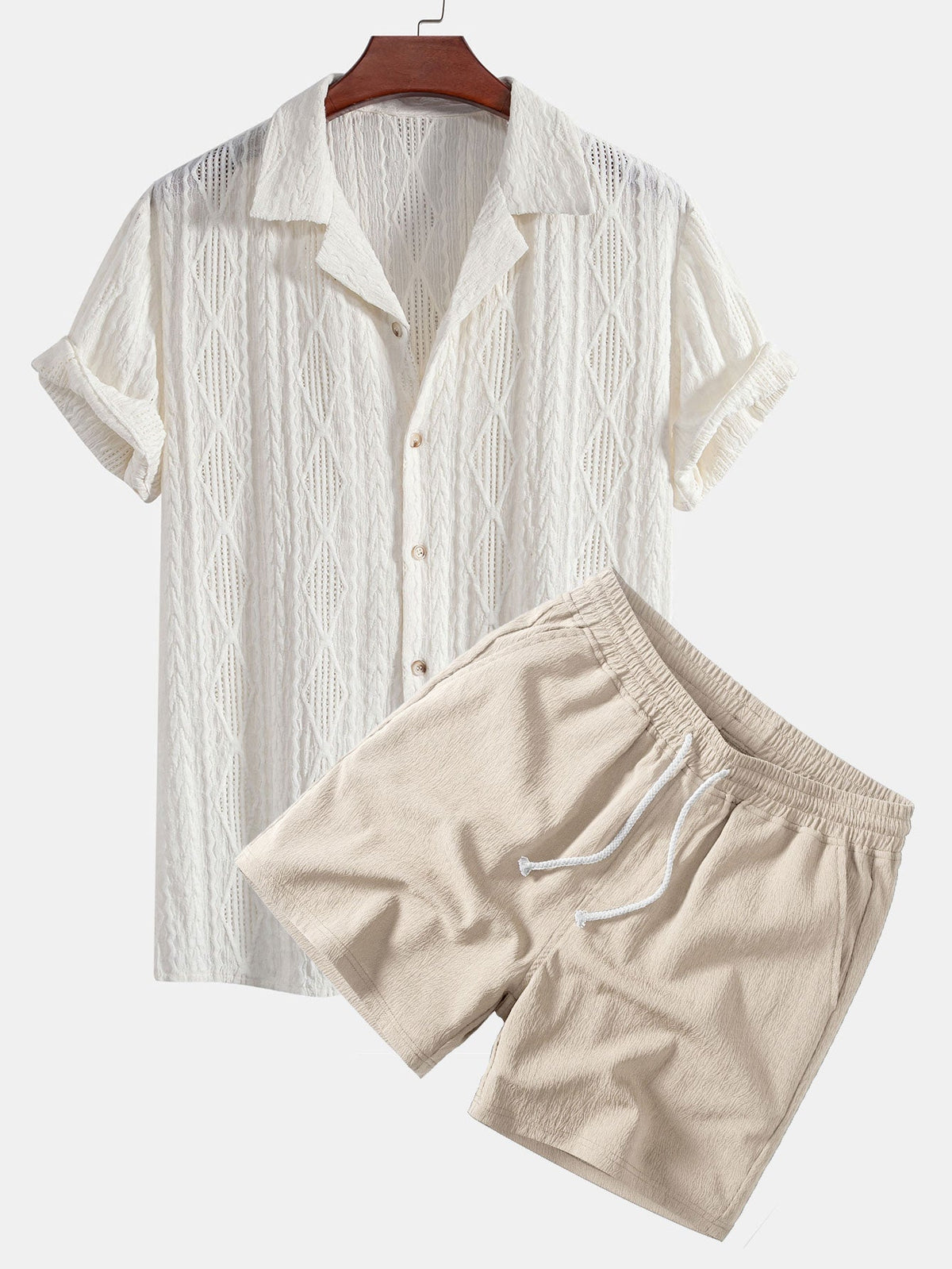 Men's Eyelet Jacquard Shirt and Shorts Resort Set