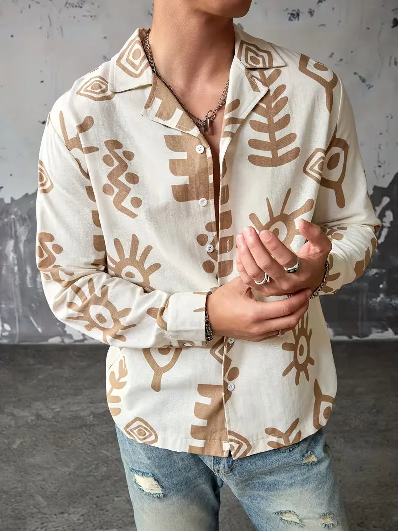 Men's Abstract Print Long Sleeve Shirt