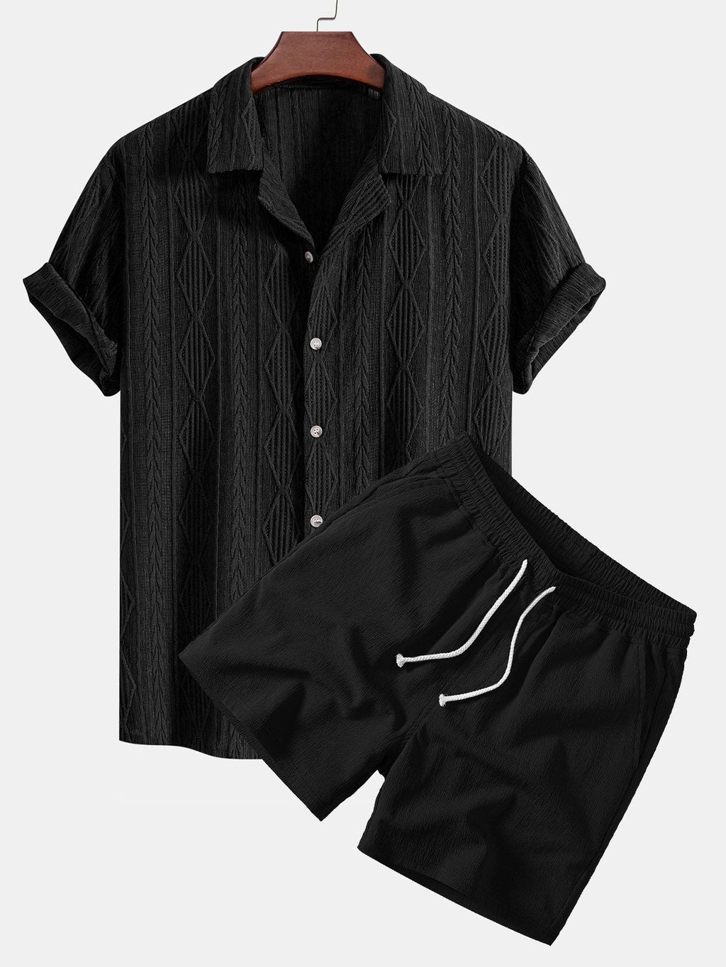 Men's Eyelet Jacquard Shirt and Shorts Resort Set