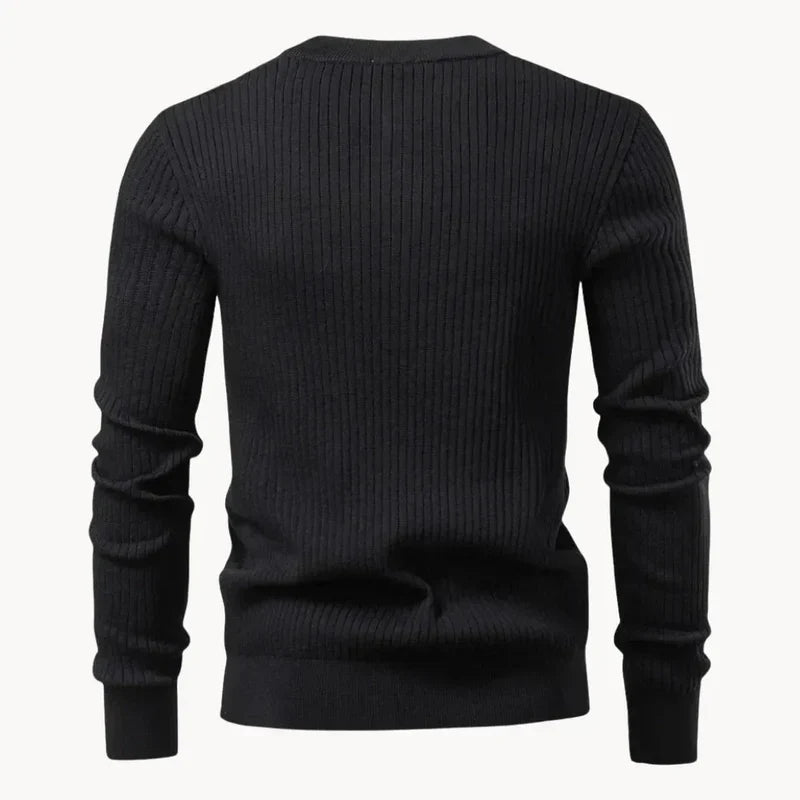 Men's Ribbed Henley Knit Jumper – Button Neck