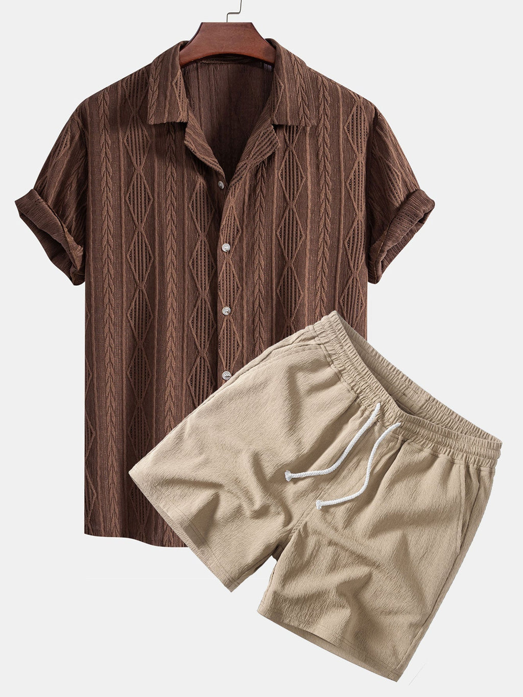 Men's Eyelet Jacquard Shirt and Shorts Resort Set