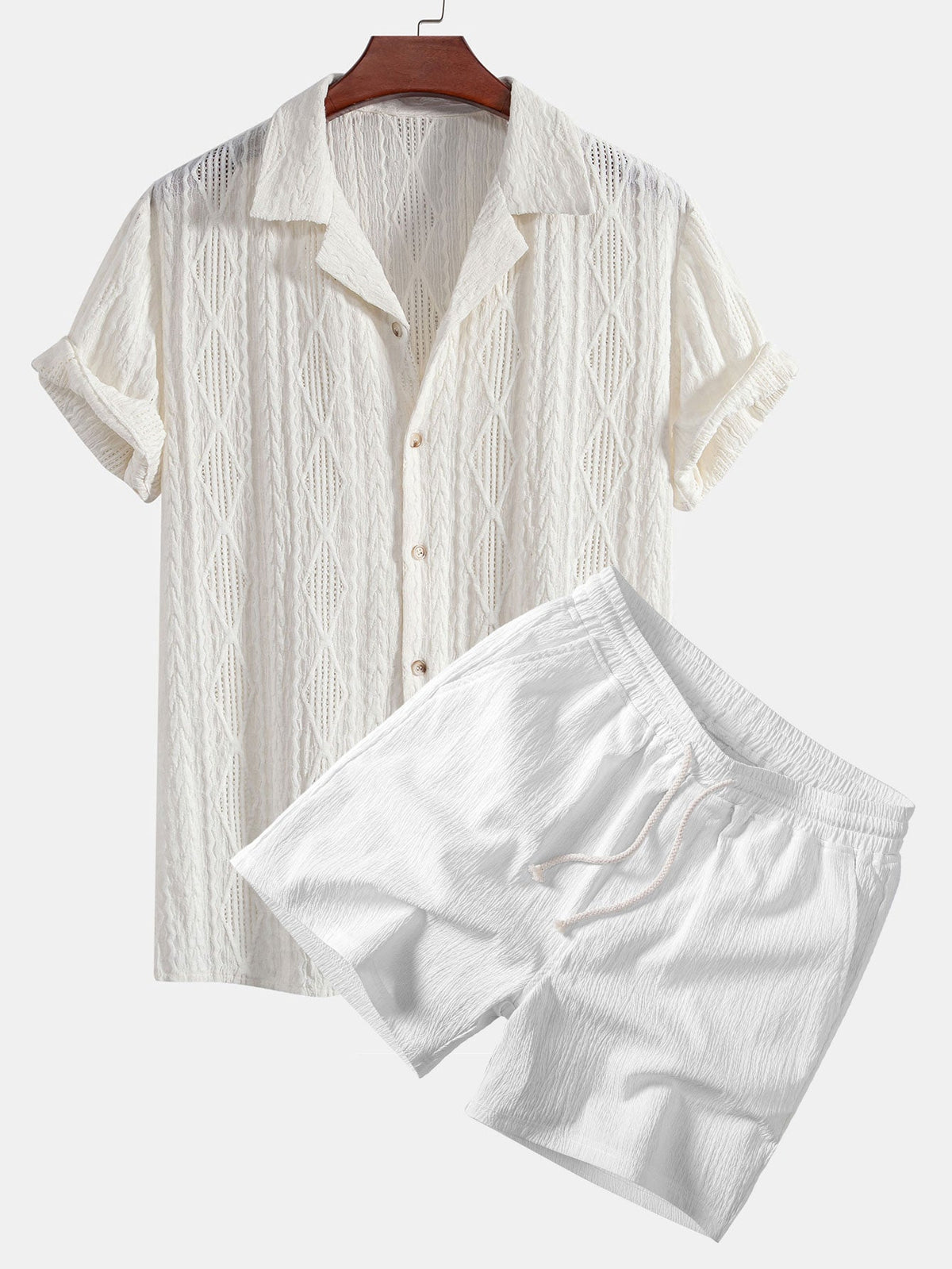 Men's Eyelet Jacquard Shirt and Shorts Resort Set