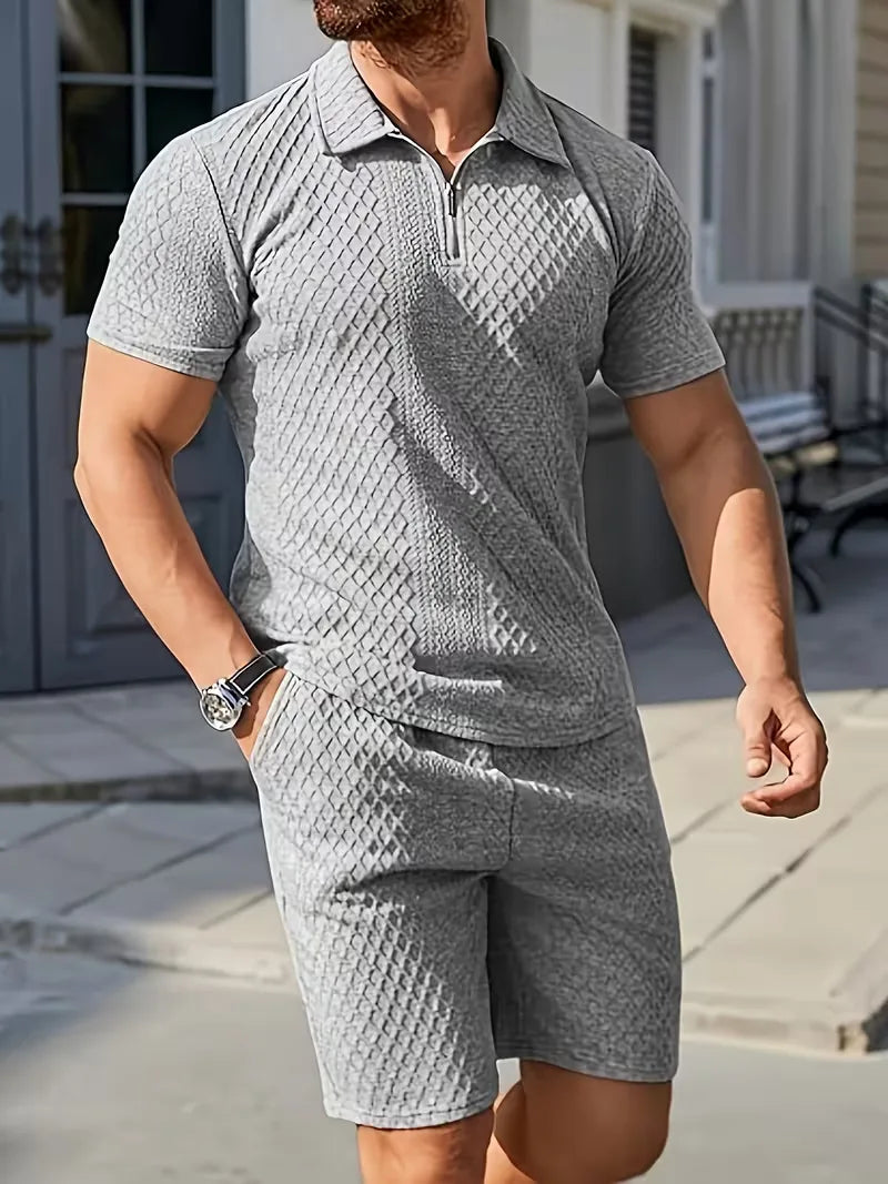 Men's Jacquard Polo and Shorts Set