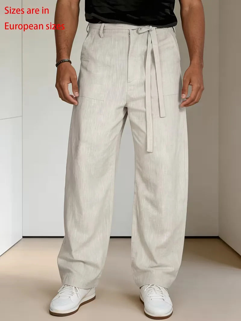 Men's Straight-Leg Trousers with Tie Belt