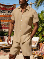 Men's Vertical Stripe Shirt and Shorts Set