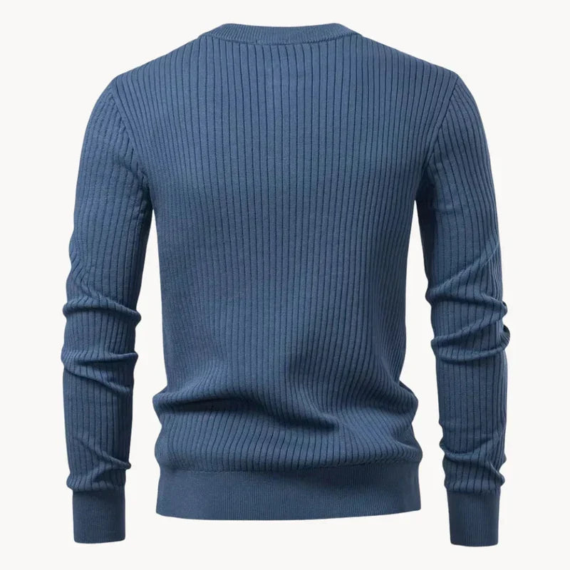 Men's Ribbed Henley Knit Jumper – Button Neck