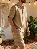 Men's Vertical Stripe Shirt and Shorts Set