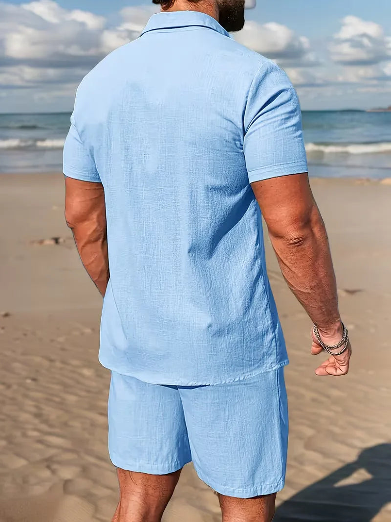 Men's Short Sleeve Shirt and Shorts Set in Apricot