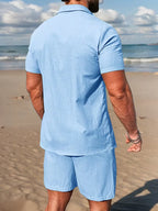 Men's Short Sleeve Shirt and Shorts Set in Apricot