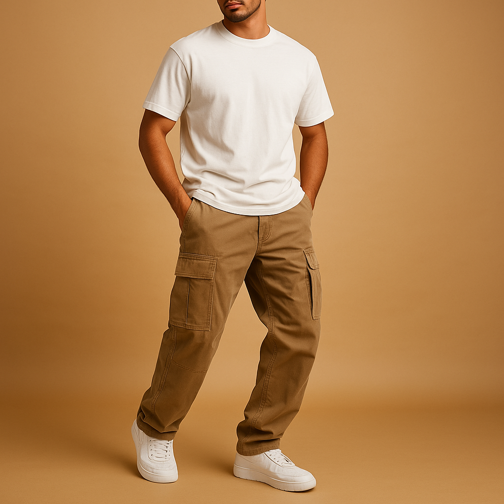 Men's Regular-Fit Cargo Trousers – Multi-Pocket Cotton-Blend Utility Style for Work Weekend Travel and Everyday Casual Wear