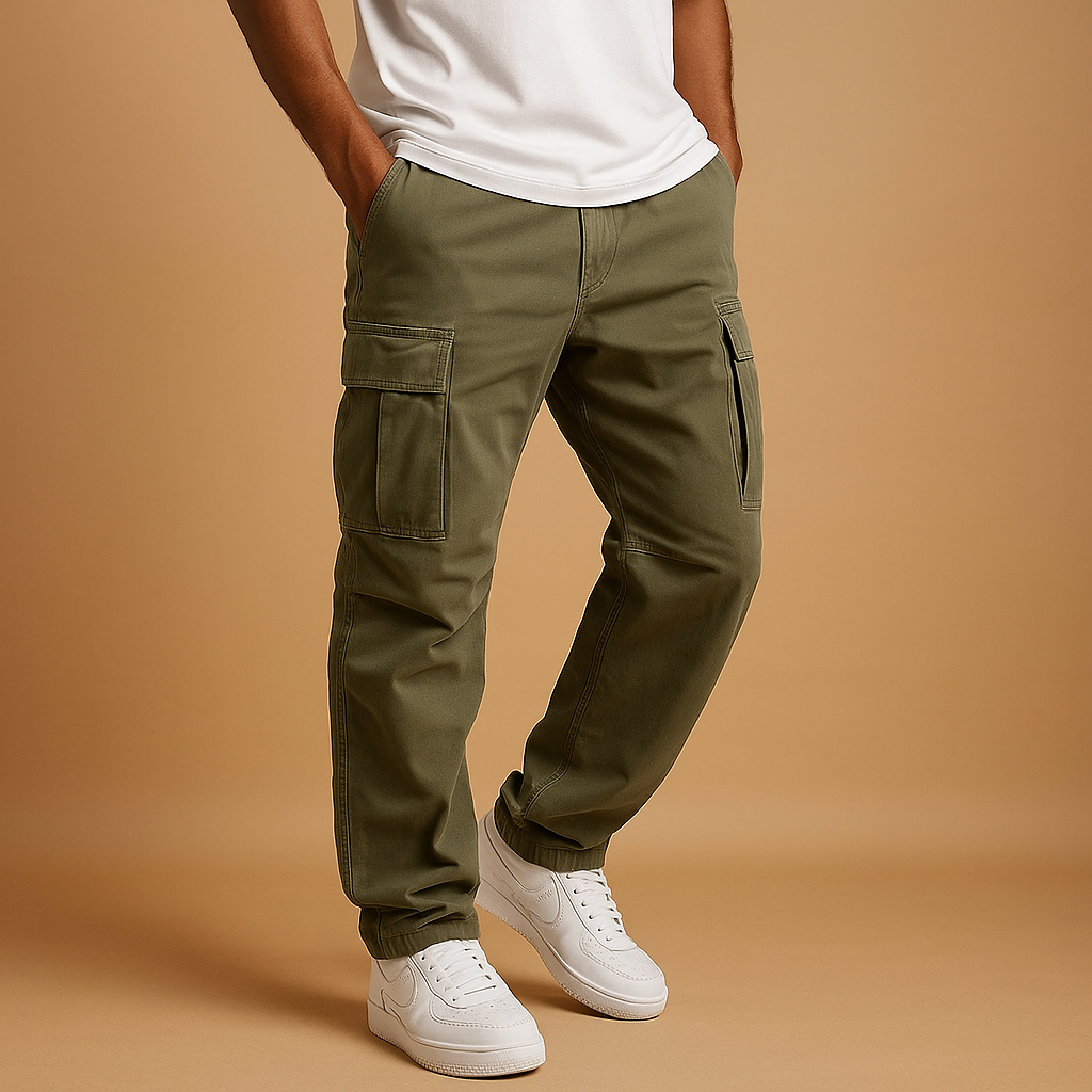 Men's Regular-Fit Cargo Trousers – Multi-Pocket Cotton-Blend Utility Style for Work Weekend Travel and Everyday Casual Wear