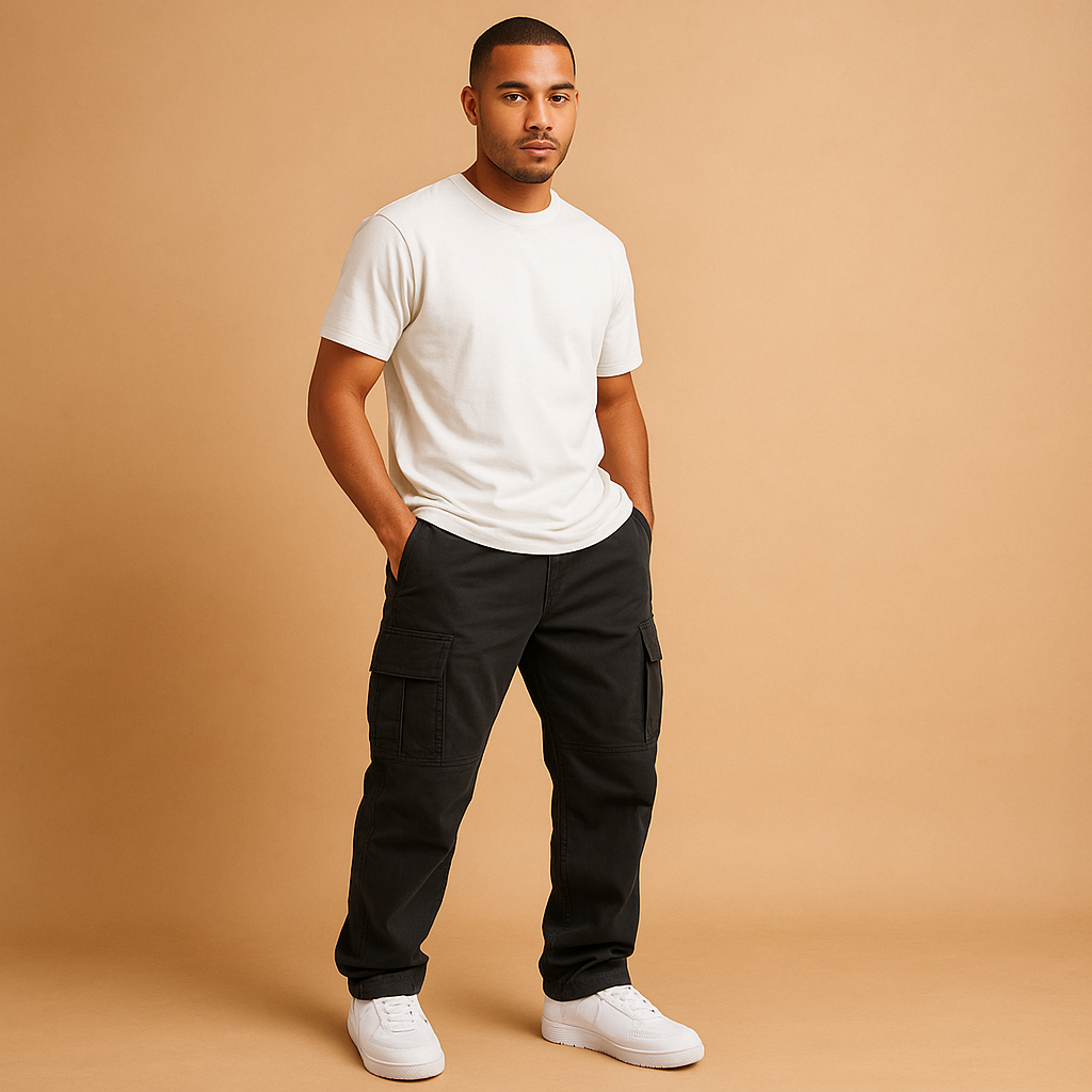 Men's Regular-Fit Cargo Trousers – Multi-Pocket Cotton-Blend Utility Style for Work Weekend Travel and Everyday Casual Wear