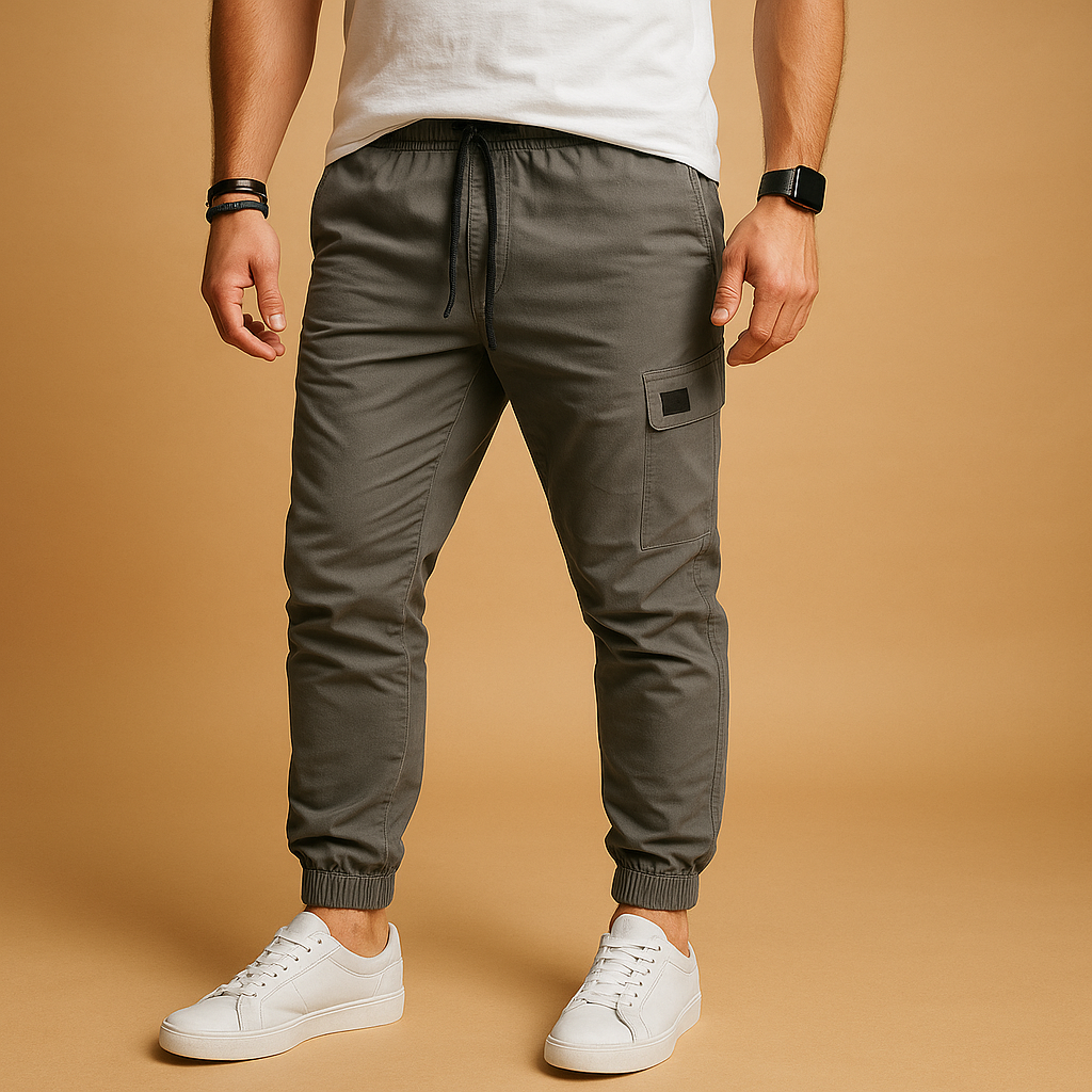 Men's Relaxed-Fit Cargo Jogger Trousers – Drawstring Waist Utility Pocket Tapered Style for Everyday Casual Outdoor Travel and Weekend Wear