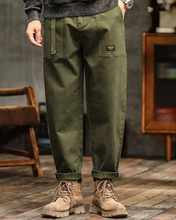 Men's Rugged Cargo Trousers – Pocket Panels, Wide Straight Leg