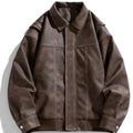 Men's Faux Leather Jacket with Flap Collar