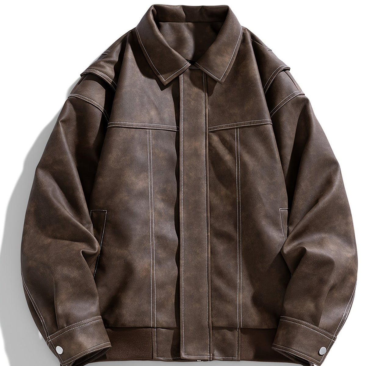 Men's Faux Leather Jacket with Flap Collar