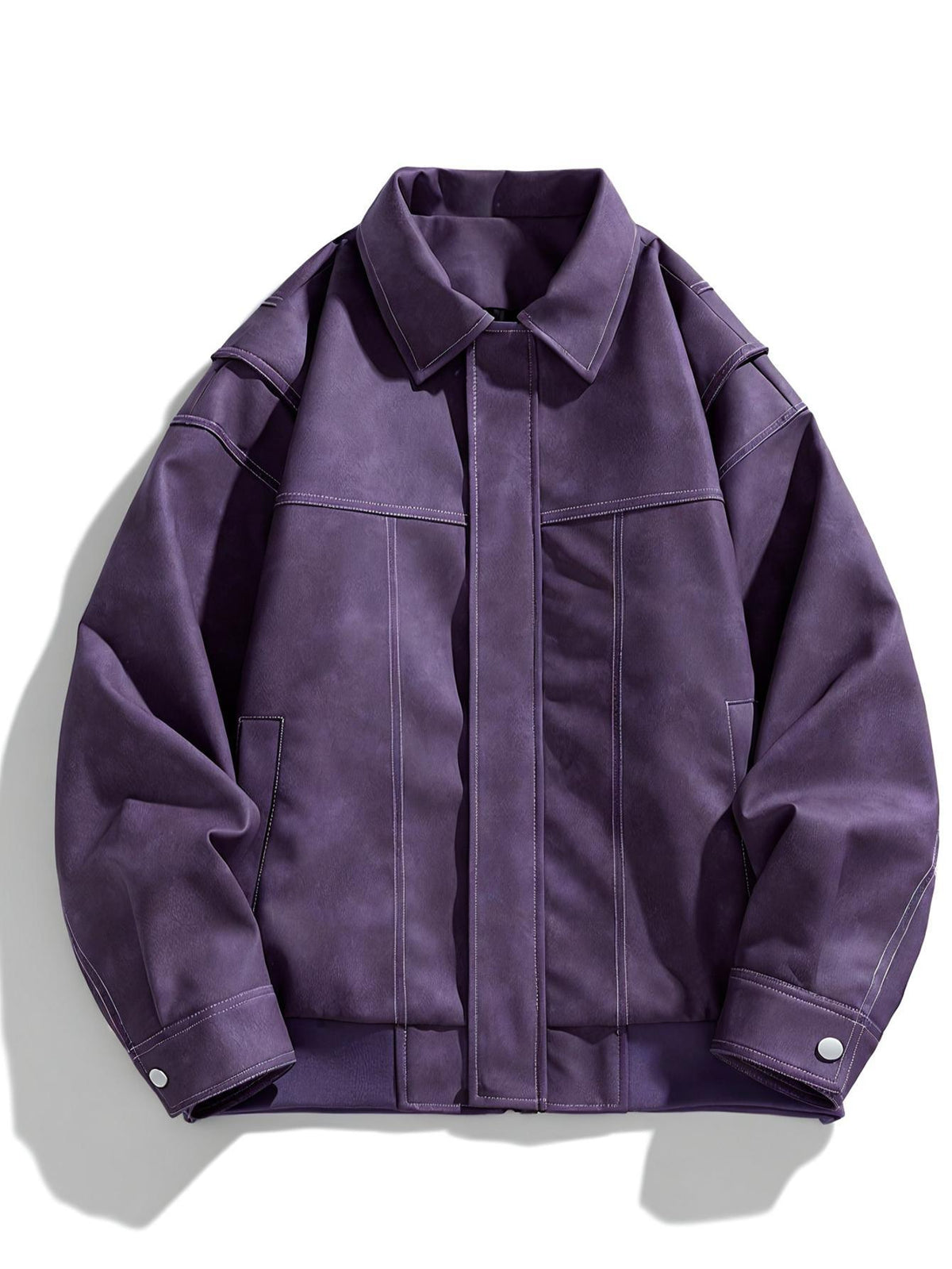 Men's Faux Leather Jacket with Flap Collar