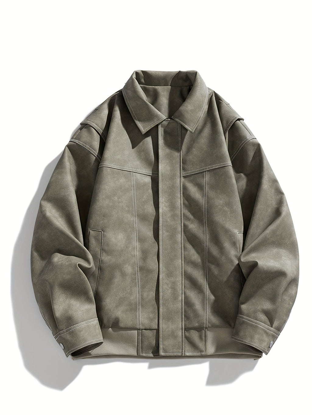 Men's Faux Leather Jacket with Flap Collar