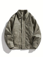 Men's Faux Leather Jacket with Flap Collar