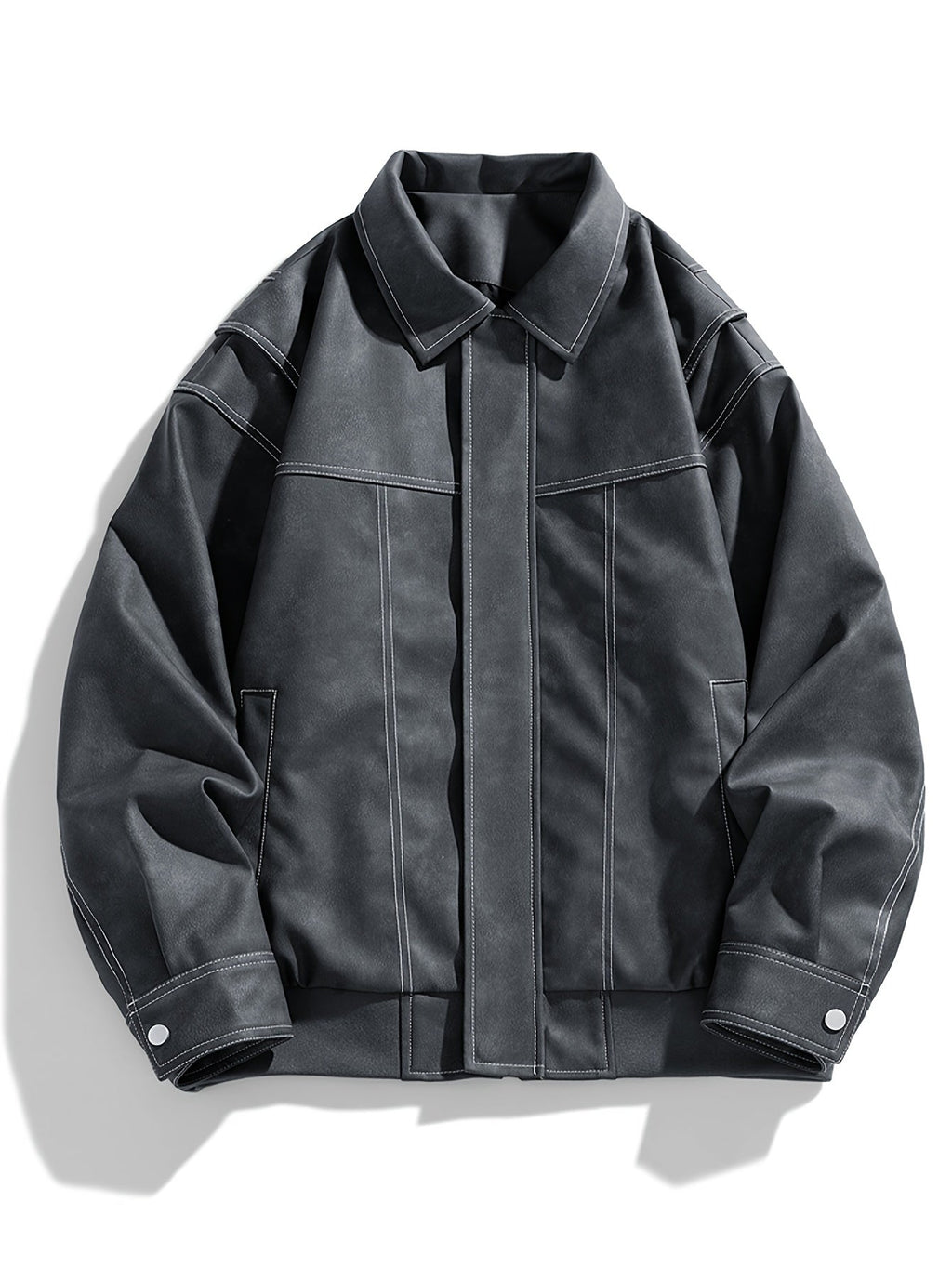 Men's Faux Leather Jacket with Flap Collar