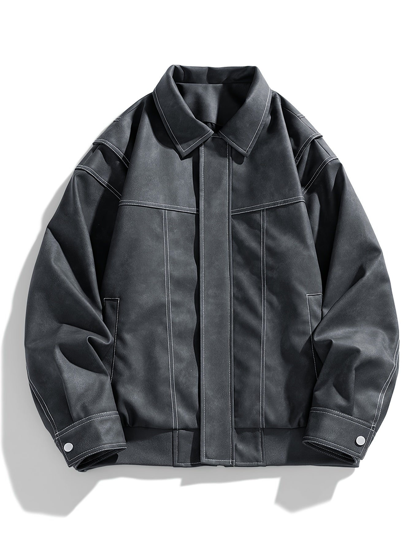 Men's Faux Leather Jacket with Flap Collar