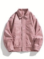 Men's Faux Leather Jacket with Flap Collar