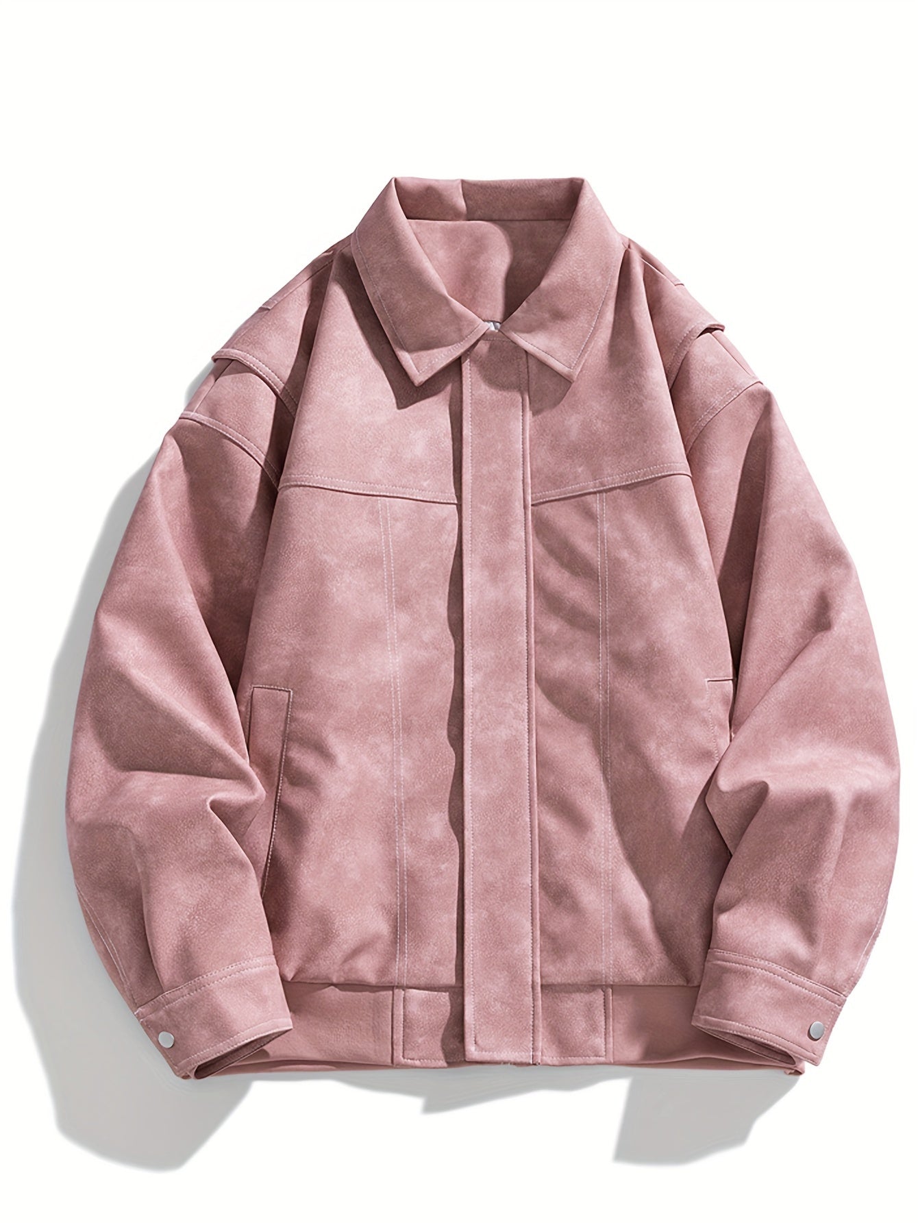 Men's Faux Leather Jacket with Flap Collar