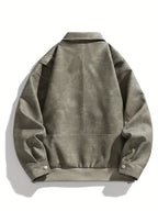 Men's Faux Leather Jacket with Flap Collar