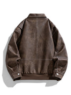 Men's Faux Leather Jacket with Flap Collar
