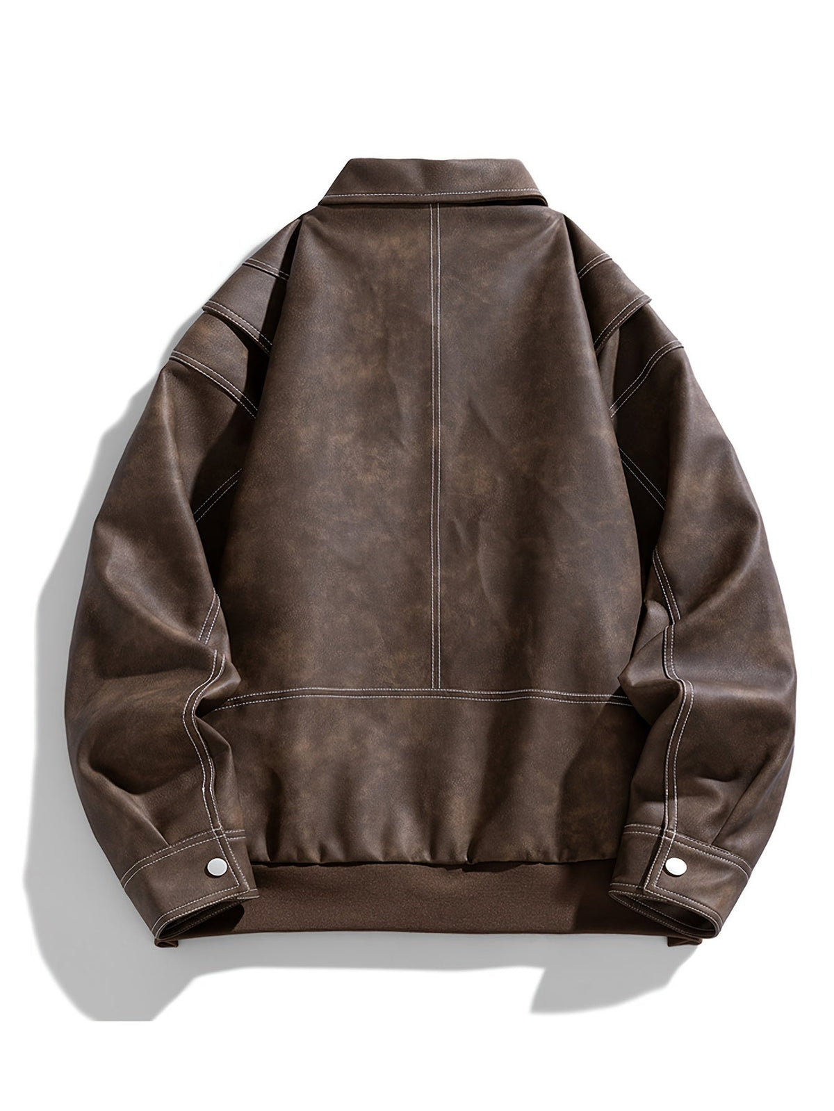 Men's Faux Leather Jacket with Flap Collar