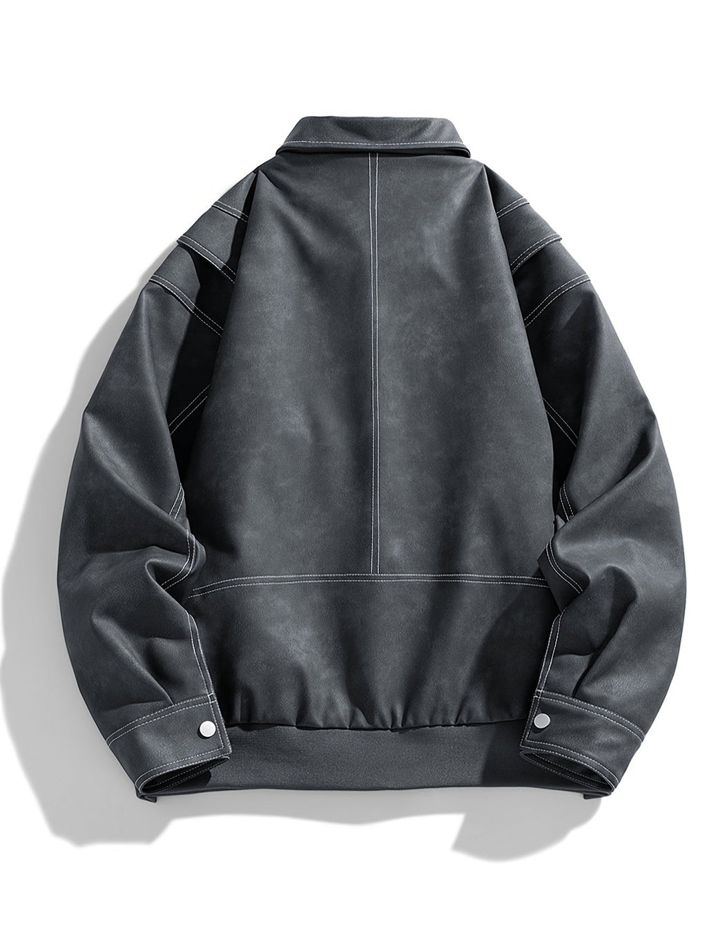 Men's Faux Leather Jacket with Flap Collar