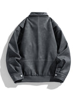 Men's Faux Leather Jacket with Flap Collar