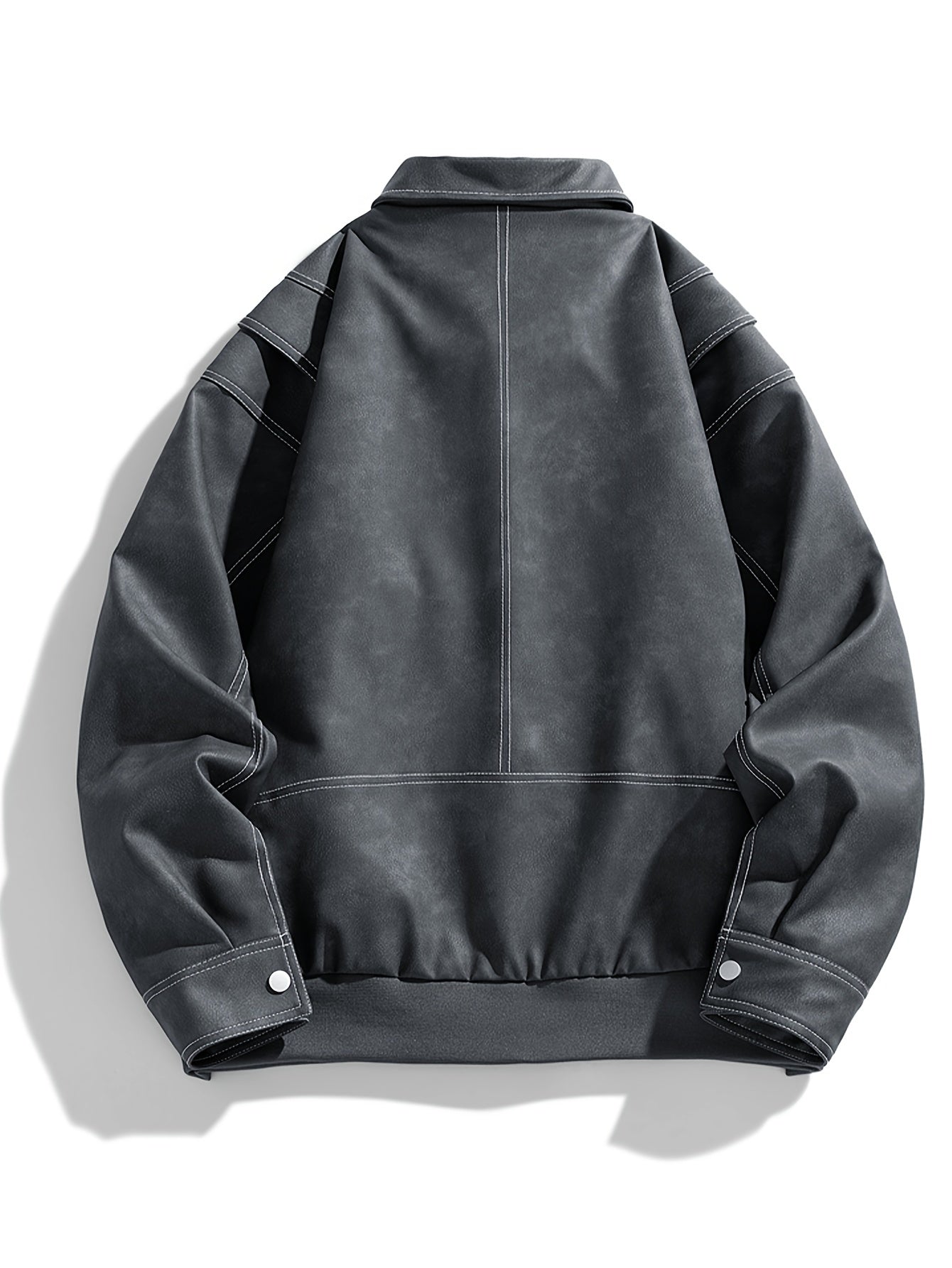 Men's Faux Leather Jacket with Flap Collar