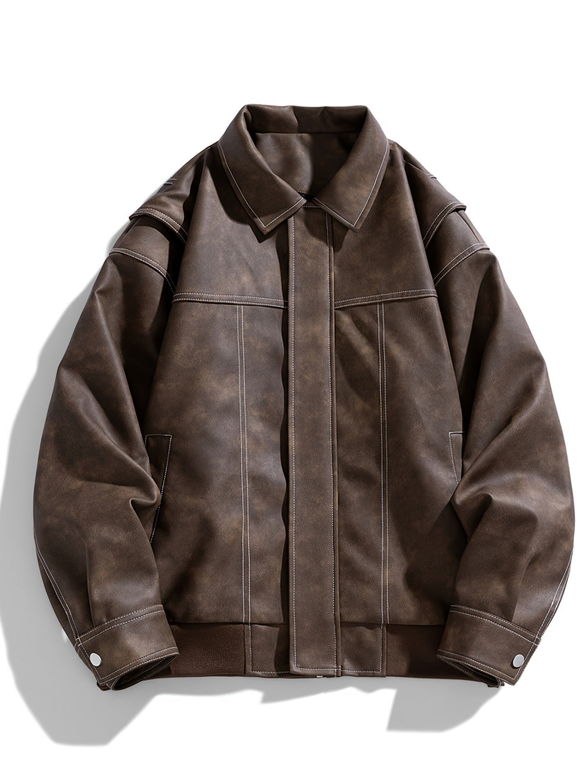Men's Faux Leather Jacket with Flap Collar