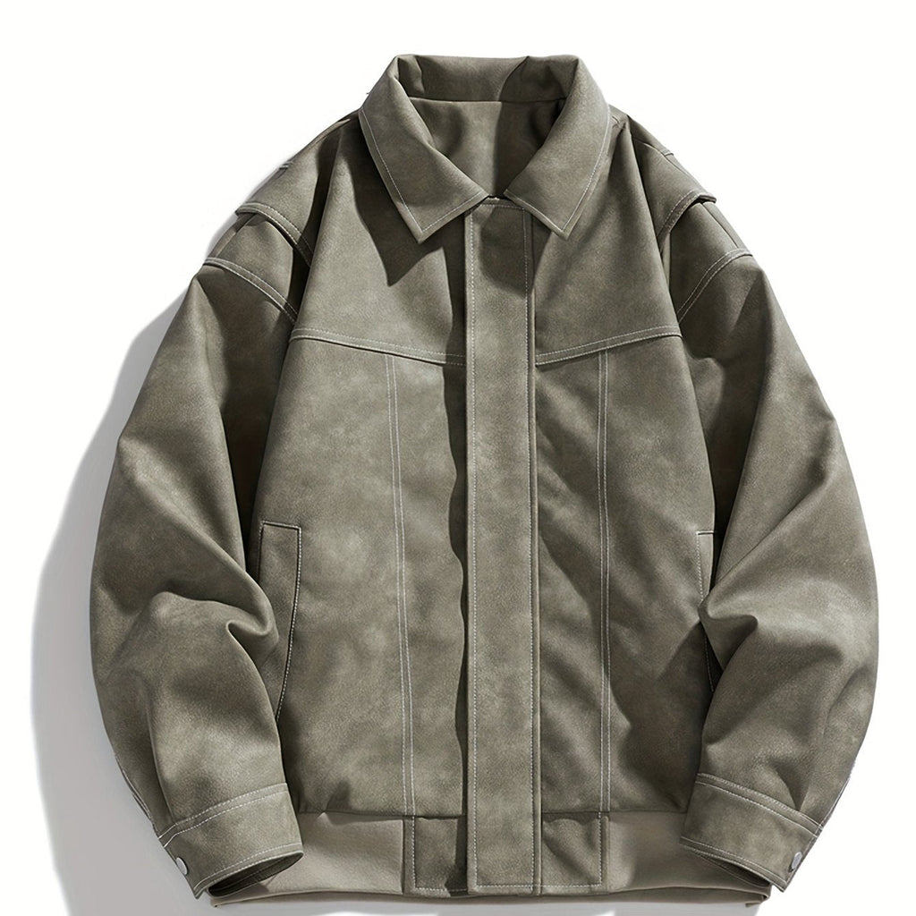 Men's Faux Leather Jacket with Flap Collar