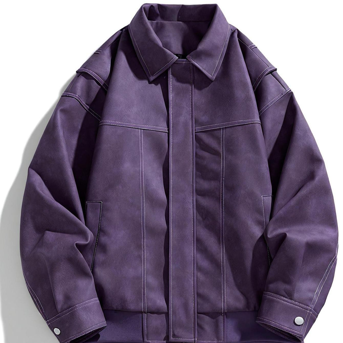Men's Faux Leather Jacket with Flap Collar
