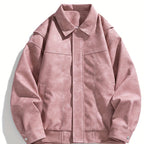 Men's Faux Leather Jacket with Flap Collar