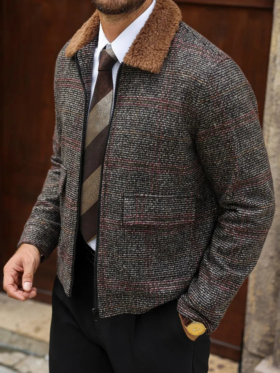 Men's Bomber Jacket with Collared Neckline
