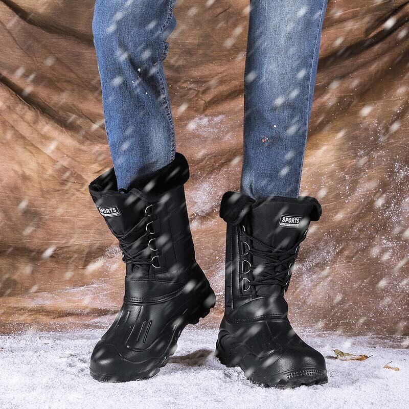 Men's Waterproof Plush-Lined Snow Boots – Lace-Up Mid-Calf Outdoor Winter