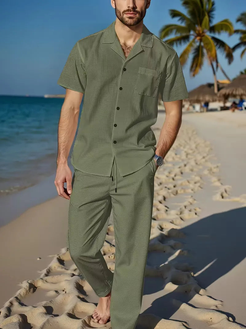 Men's Short Sleeve Shirt and Trousers Set