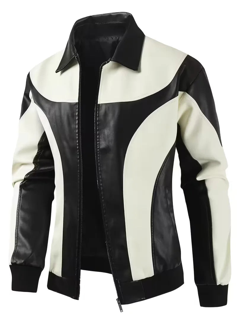 Men's Colour-Block Faux Leather Jacket