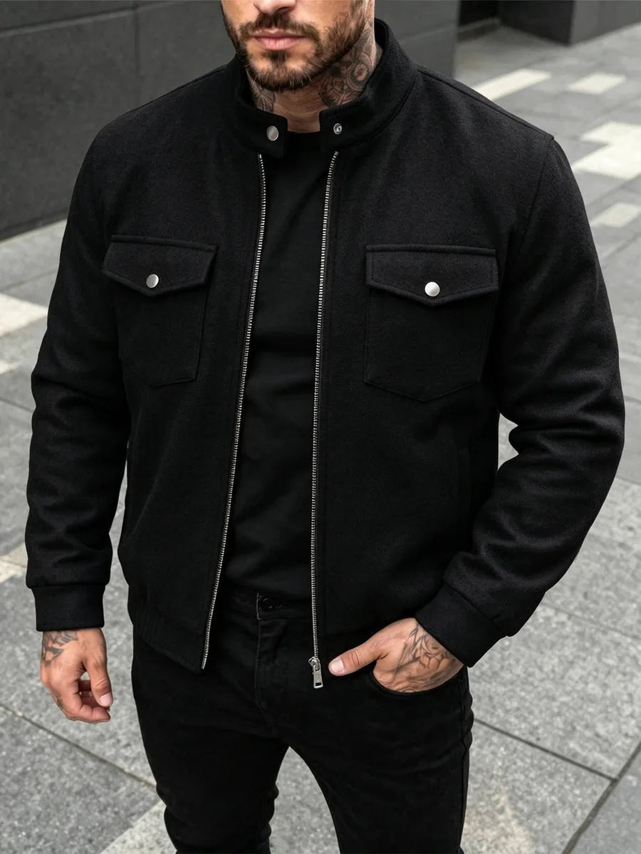 Men's Bomber Jacket with Collared Neckline