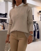 Women's Crew-neck Jumper with round neck – Beige