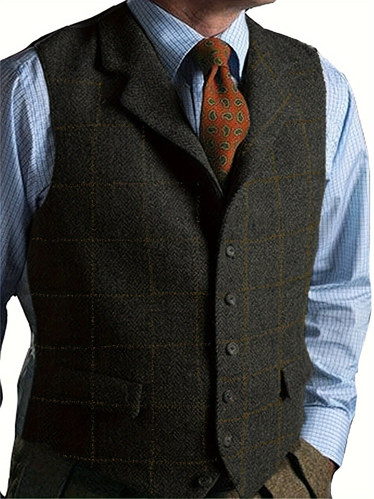Men's Textured Tailored Waistcoat with Notched Lapels