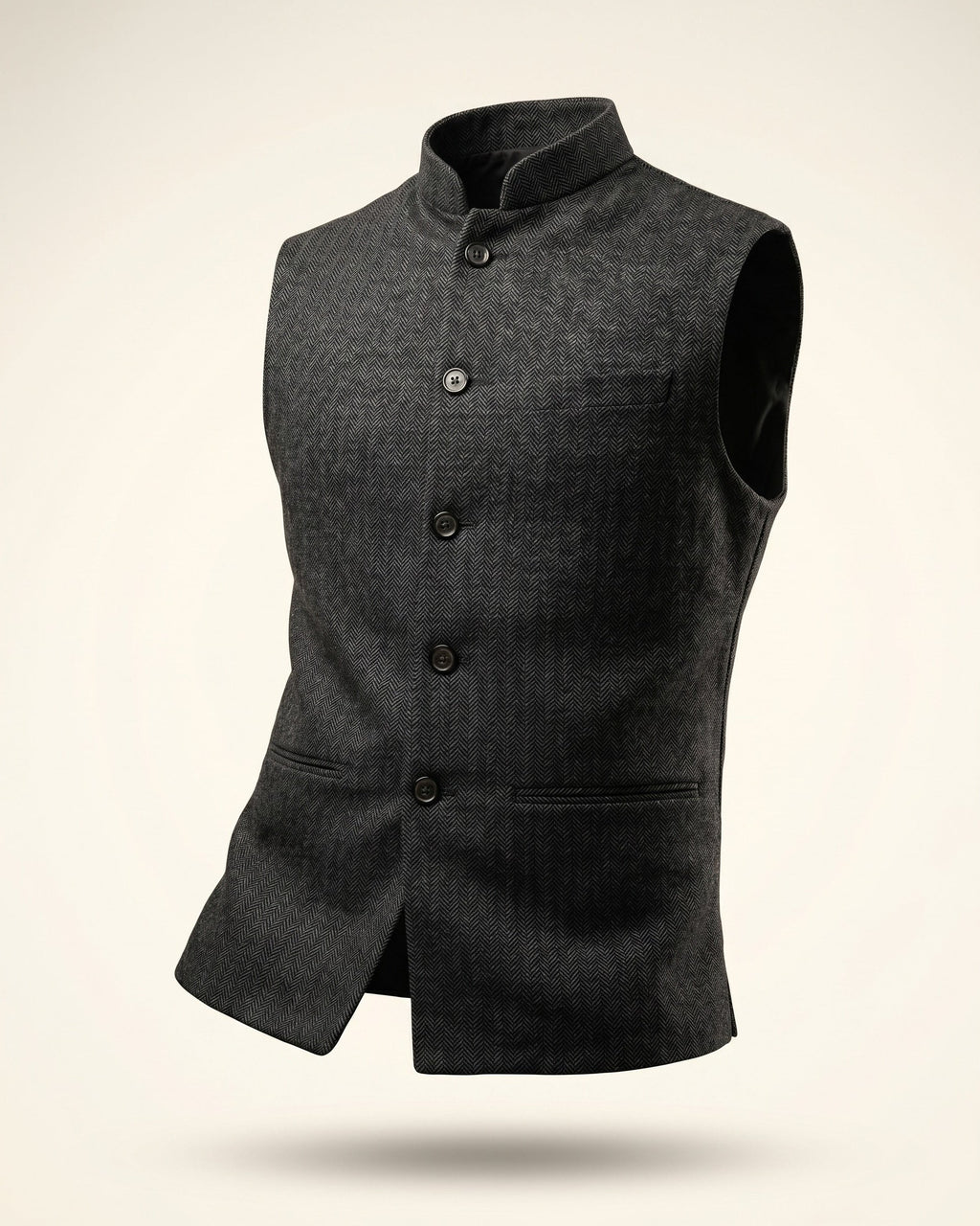 Men's Mandarin-Collar Waistcoat – Four-Button Front