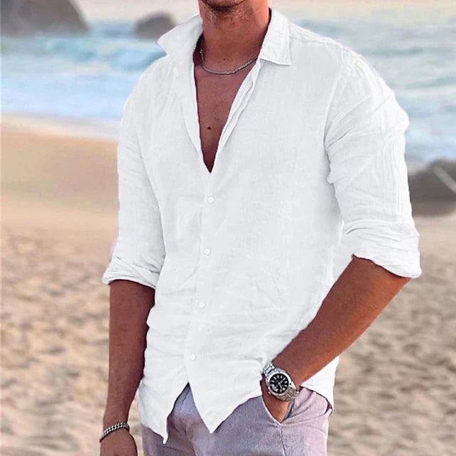 Men's Slim-Fit Long-Sleeve Summer Shirt – Lightweight Button-Up