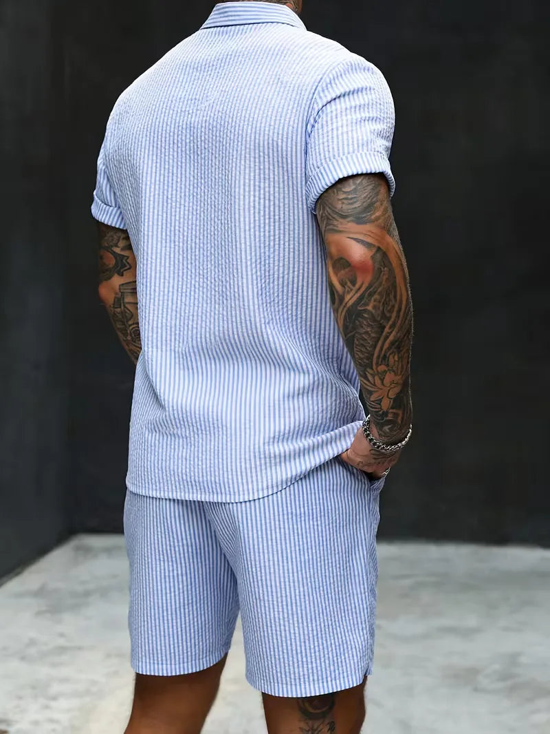 Men's Striped Shirt and Shorts Summer Set