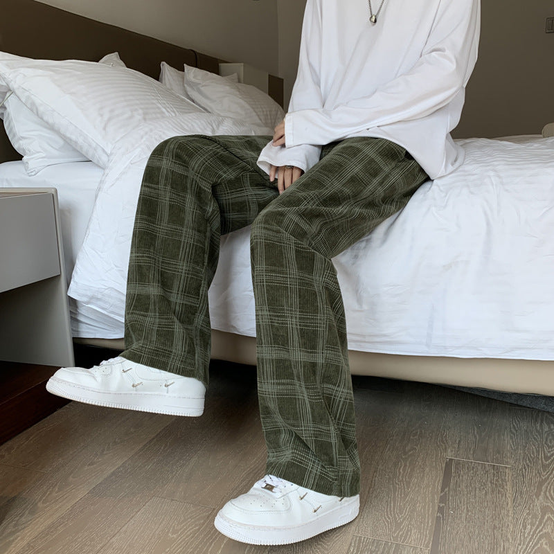Men's Plaid Corduroy Trousers – Checked Cord Pants in Army Green or Black