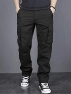 Men's Straight-Leg Cargo Trousers in Black