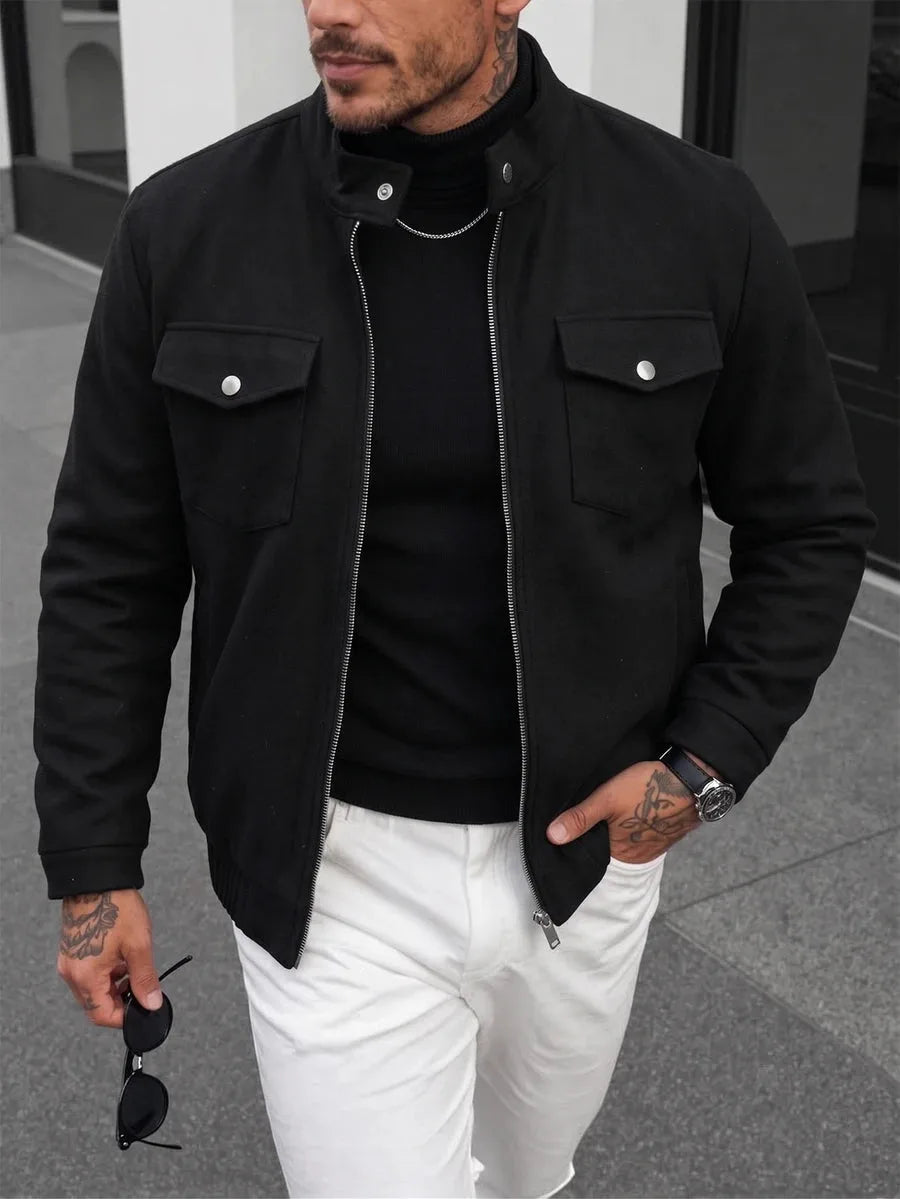 Men's Bomber Jacket with Collared Neckline